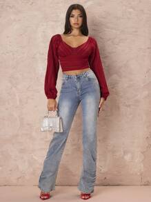 Glamine Women's Solid Color Simple Long Sleeve Blouse Fall Cloth For Women - Burgundy - View 3