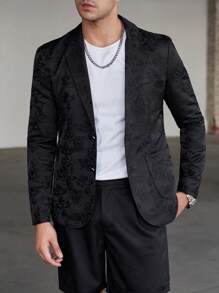 Manfinity Bizformal 男士立领长袖纽扣衬衫和纽扣短裤西装套装 - 黑色 - 查看 16