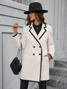 SHEIN Clasi Women Contrast Lapel Double-Breasted Pocket Versatile Coat Fall Women Jackets Winter Women Coat - Apricot - View 3