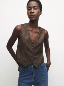 BizChic Vintage Style Casual Vest Jacket, Spring Autumn - Green - View 1