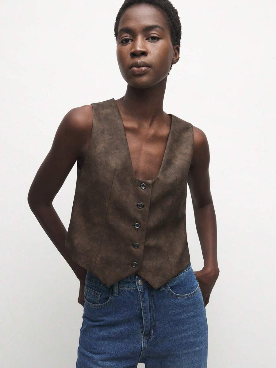 BizChic Vintage Style Casual Vest Jacket, Spring Autumn - Green - View 1