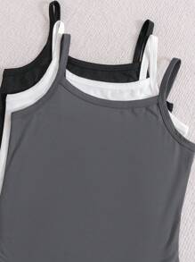 SHEIN 3 件套 Tween 女童纯色简约舒适休闲连体裤 - 深灰色 - 查看 5