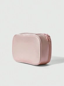 ROMWE Kawaii Bolsa de maquillaje linda con bordado, moño y tela de satén