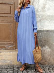 Chiquease 女士优雅休闲办公装长袖秋季连衣裙 - 藍色 - 查看 6