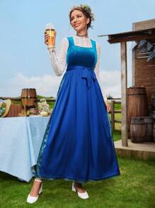 Chiquease Sleeveless Contrast Color Belted Maid Dress - Blue - View 4