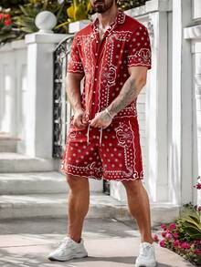 Manfinity Homme Conjunto de camisa y pantalones cortos casuales con estampado floral para vacaciones para hombre - Multicolor - Ver 7