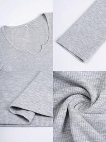 Vaiaye 女士纯色 V 领长袖修身 T 恤，运动上衣，适合情人节穿着