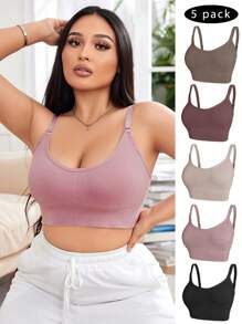 SHEIN 5 chiếc áo lót màu trơn không dây thoải mái dành cho nữ cỡ lớn - Nhiều màu - Xem 8