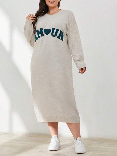 RueChic PLUS SIZE SPEACIAL EMBRODERY OVERSIZE SWEATER DRESS, For Winter
