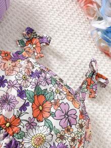 SHEIN Vintaside Kids 2 Packs Baby Girl Casual All-Match Versatile Cute Fun Floral Pattern Print Cami Dress Spring And Summer Suitable For Valentine's Day - Multicolor - View 4