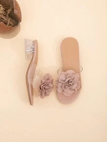 Nuevas sandalias altas de tacón transparente lindas para uso al aire libre para niñas, de verano - Rosa vieja - Ver 4