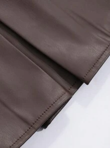 DAZY Váy bút chì PU đơn giản, màu trơn, thường ngày cho nữ, váy da, váy thu - màu nâu - Xem 8