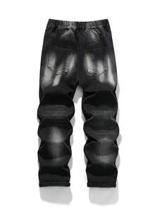 Quần jeans đen bạc màu rách rưới kiểu Y2K dành cho bé trai tuổi teen, phong cách đường phố. - màu đen - Xem 2