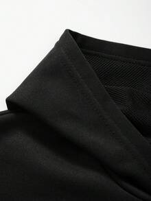 Sparklyn Áo nỉ dài tay dáng rộng, màu trơn, khoét lỗ, có mũ, thích hợp cho bé gái tuổi teen mùa thu đông. Áo nỉ đen mùa thu. - màu đen - Xem 3