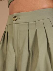 SHEIN BAE Pantaloni da abito eleganti e alla moda di colore verde chiaro a gamba larga diritta e con piega invertita per donne taglie forti, adatti per appuntamenti informali - Verde - Visualizzare 3