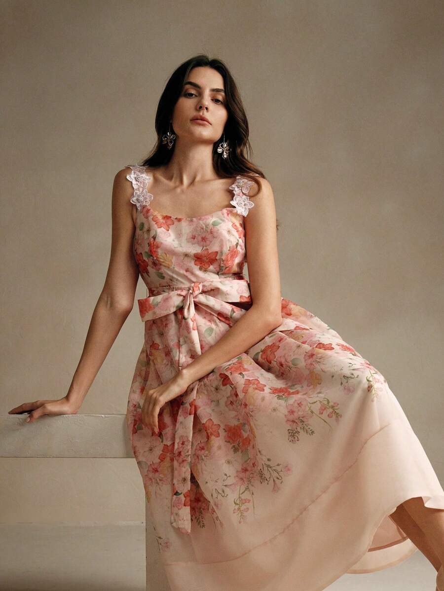 Anewsta 欧根纱碎花细肩带海滩度假连衣裙 - 彩色 - 查看 1