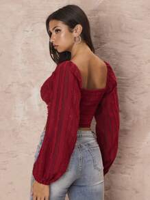 Glamine Women's Solid Color Simple Long Sleeve Blouse Fall Cloth For Women - Burgundy - View 2