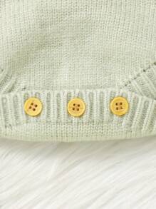 SHEIN Vintaside Kids Baby Boy Solid Color Button Casual Bib Overalls Knit Romper - Mint Green - View 6