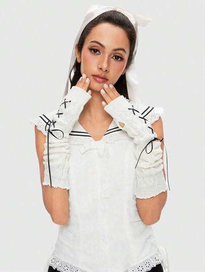 Kawaii 1pair Y2K Millennium Girl Bandage Sleeves, Japanese Cute JK Lolita Puff Sleeve Covers