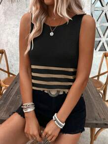 EMERY ROSE ملابس علوية قطنية بدون أكمام ذات لون متباين للنساء