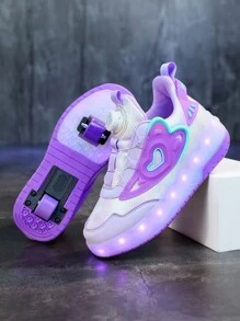 Zapatos de patines con luz LED para niños recargables con múltiples modos, soporte removible, decoración de plástico con forma de corazón, ajuste de hebilla y diseño elegante, fácil de poner y quitar, adecuado para patinar en interiores y exteriores en primavera/otoño. - Multicolor - Ver 2