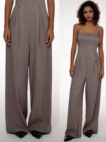 Forever 21 Fall & Winter Women's  Business  Casual Wide Leg Women  Jumpsuit Office Wear/Going Out Overalls Outfits - Grey - View 3