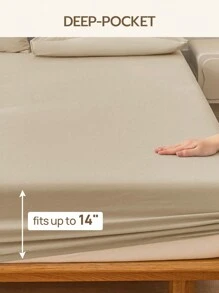 1件 100%純棉床笠，紗染水洗棉，亞麻質感，適用於35cm厚床墊，男女通用宿舍寢具，宿舍裝飾，極簡風格臥室裝飾 - 卡其色 - 查看 8