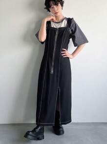 FRIFUL Damen Sommerkleid mit getrennter Front und Reißverschluss