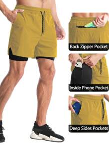 Manfinity Fitness Shorts deportivos de bolsillo de unicolor y estilo informal para hombre