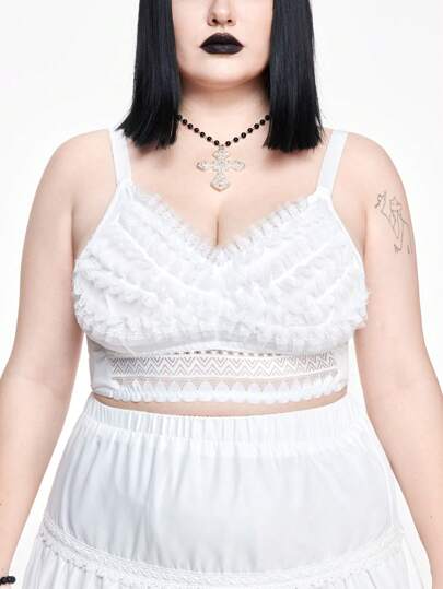 Kawaii Camiseta de tirantes con encaje y aros sin aros para tallas grandes