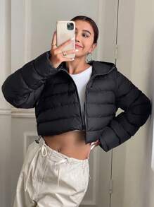 DAZY Chaqueta acolchada con capucha de unicolor casual para mujer en invierno