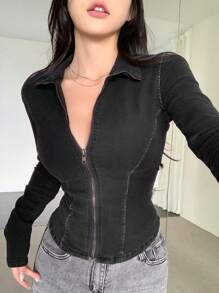 DAZY 女士休闲修身破洞牛仔夹克，春秋季，返校服装