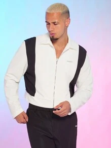 FeverCity Chaqueta holgada de tejido negro y blanco de manga larga para hombre, para otoño e invierno - Blanco y Negro - Ver 1