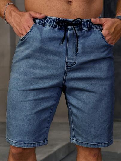 Manfinity Roughcore Shorts en jean d'été décontractés pour hommes avec cordon de serrage à la taille