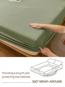 1pc 100% Cotton Fitted Sheet, Woven Washed Cotton, Linen Texture, Fits 35cm Thick Mattress, Unisex Dorm Bedding, School Dormitory Decor, Minimalist Bedroom Decor