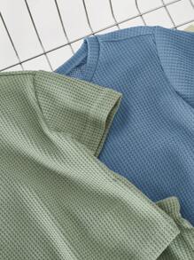 Baby Boy 4pcs Hazy Blue And Mint Green Solid Color Raglan Loose Sweatshirt And Casual Shorts Set - Multicolor - View 4