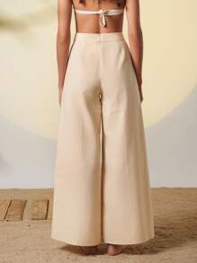 JACOBO SIN A Designer Women's Solid High Waist Casual Wide Leg Pants, Cotton, Holiday