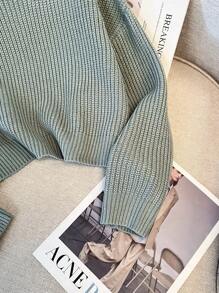 SHEIN Tween Girls Oversized Casual Green Textured Loose Crew Neck Puff Sleeve Sweater,In Fall/Winter - Green - View 5