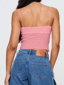 SHEIN Essnce 夏季凉爽纹理褶皱前开衩吊带背心 - 西瓜粉 - 查看 2
