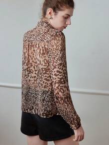 MOTF STUDIO ÁO CHƠI CHIFFON LEOPARD IN KIỂU CỔ ĐÈN LỒNG TAY ÁO - Cà phê nâu - Xem 6