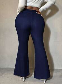 SHEIN SXY Plus Size Women's Solid Color Simple Casual Flare Pants