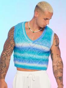 FeverCity Men's Loose Fit V-Neck Gradient Knitted Vest Sleeveless - Multicolor - View 1