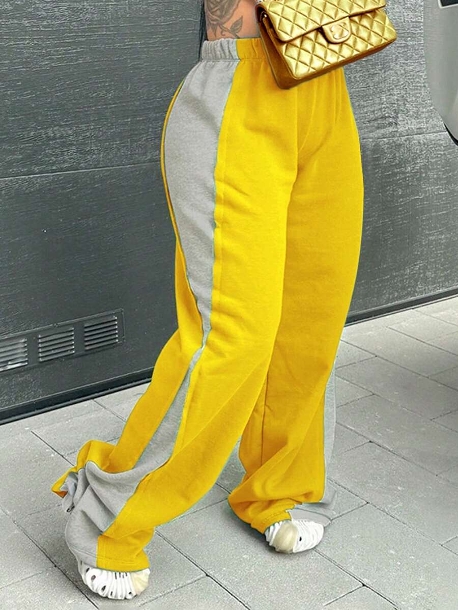SHEIN Slayr Casual Color Block Sweatpants - Yellow - View 1