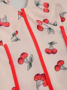 Sweetra Women Summer Cherry Print Curved Edge Slim Fit Camisole - Pink - View 3