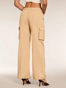 SHEIN BAE Jeans casuales rectos de moda de calle con diseño de bolsillo con botón para mujeres - Albaricoque - Ver 2