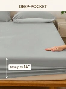 1 件水洗纯色床笠，适合厚度不超过 14 英寸的床垫 - 淺灰色 - 查看 8