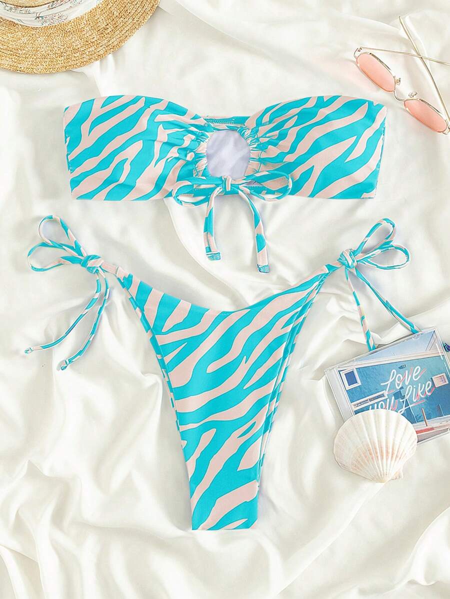SHEIN Swim Women's Printed Simple Daily Wear Bikini Set, Random Print Summer Beach - Multicolor - View 1