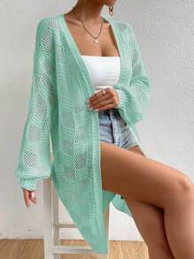 SHEIN LUNE Women's Casual Colorful Long Sleeve Cardigan With Loose Design - Green - View 6