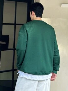 DAZY Men Autumn Lettering Pullover Sweatshirt - Green - View 2