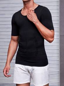 Manfinity 男士圆领修身纯色休闲运动吊带紧身上衣 - 黑色 - 查看 6